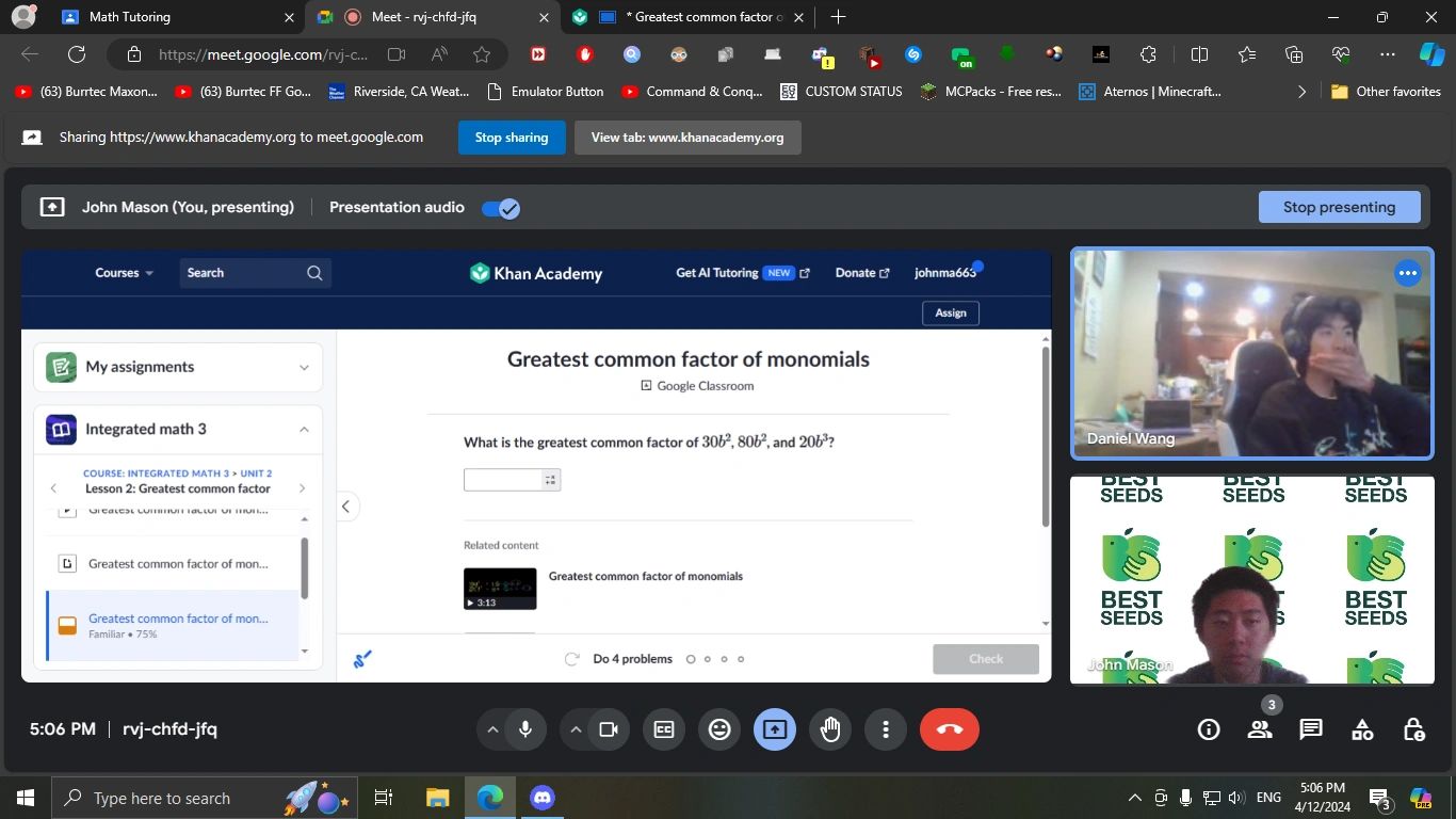 Math Tutoring with John Mason on Apr 12