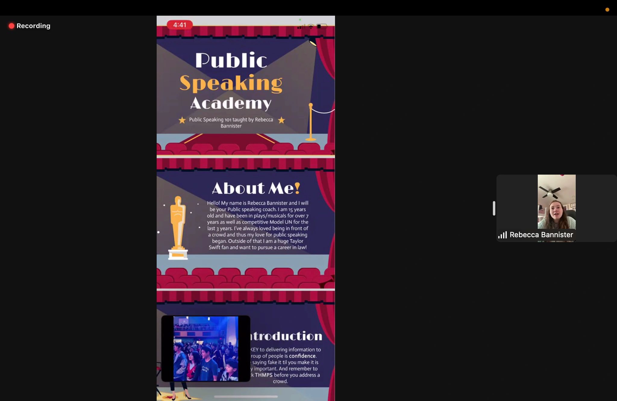 Public speaking lesson with Rebecca Bannister