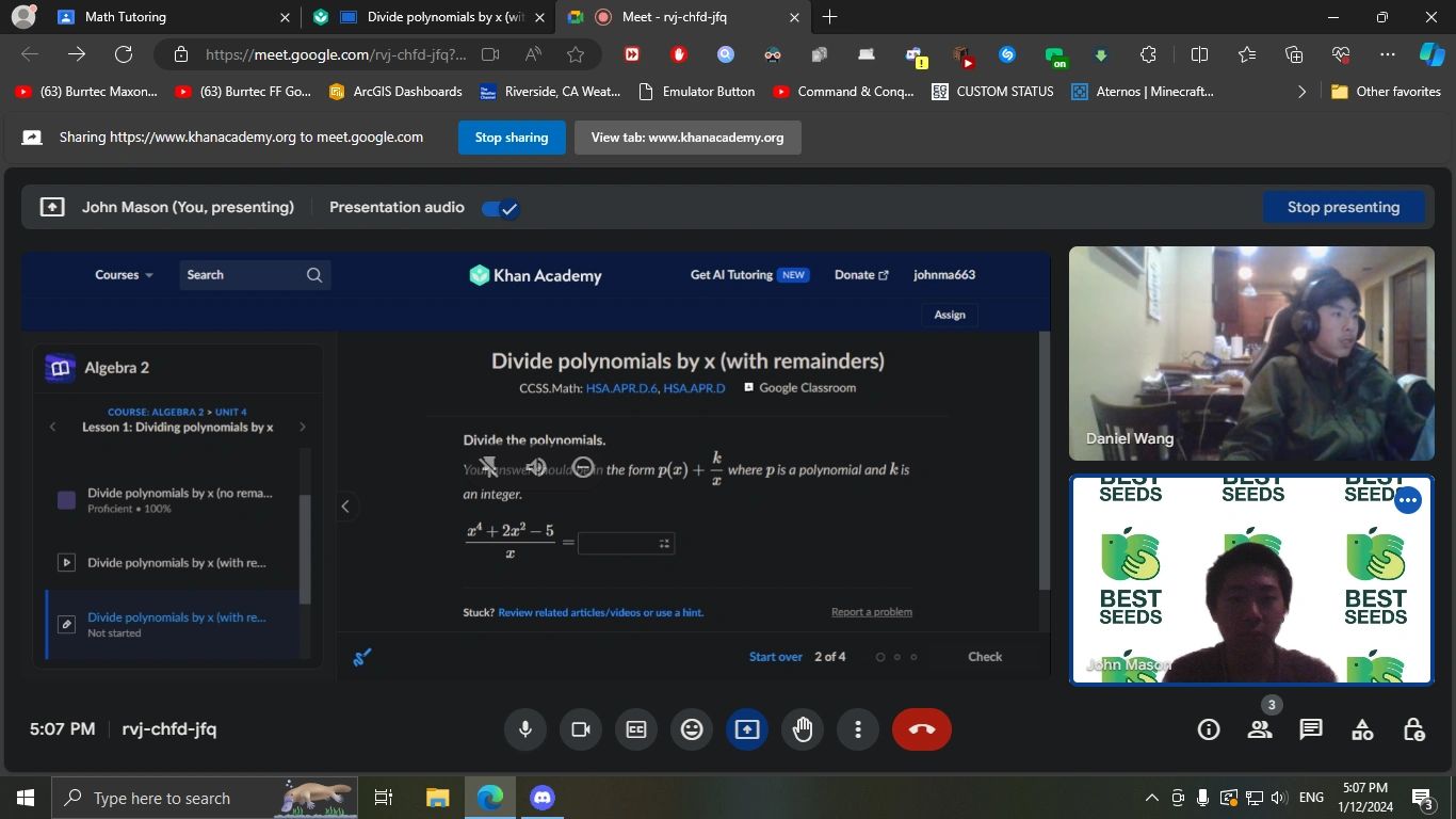 One hour of math tutoring with John Mason