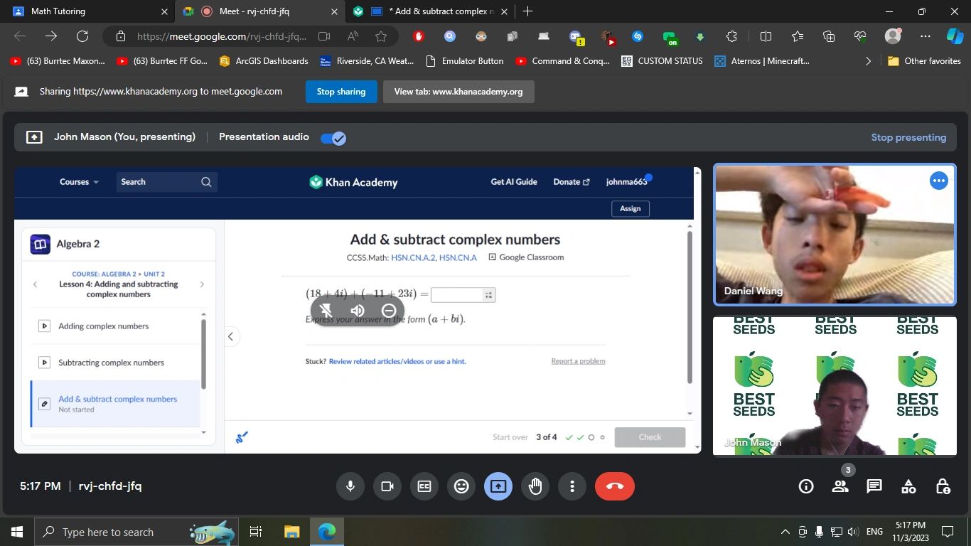 One hour math Tutor with John Mason on Nov 3